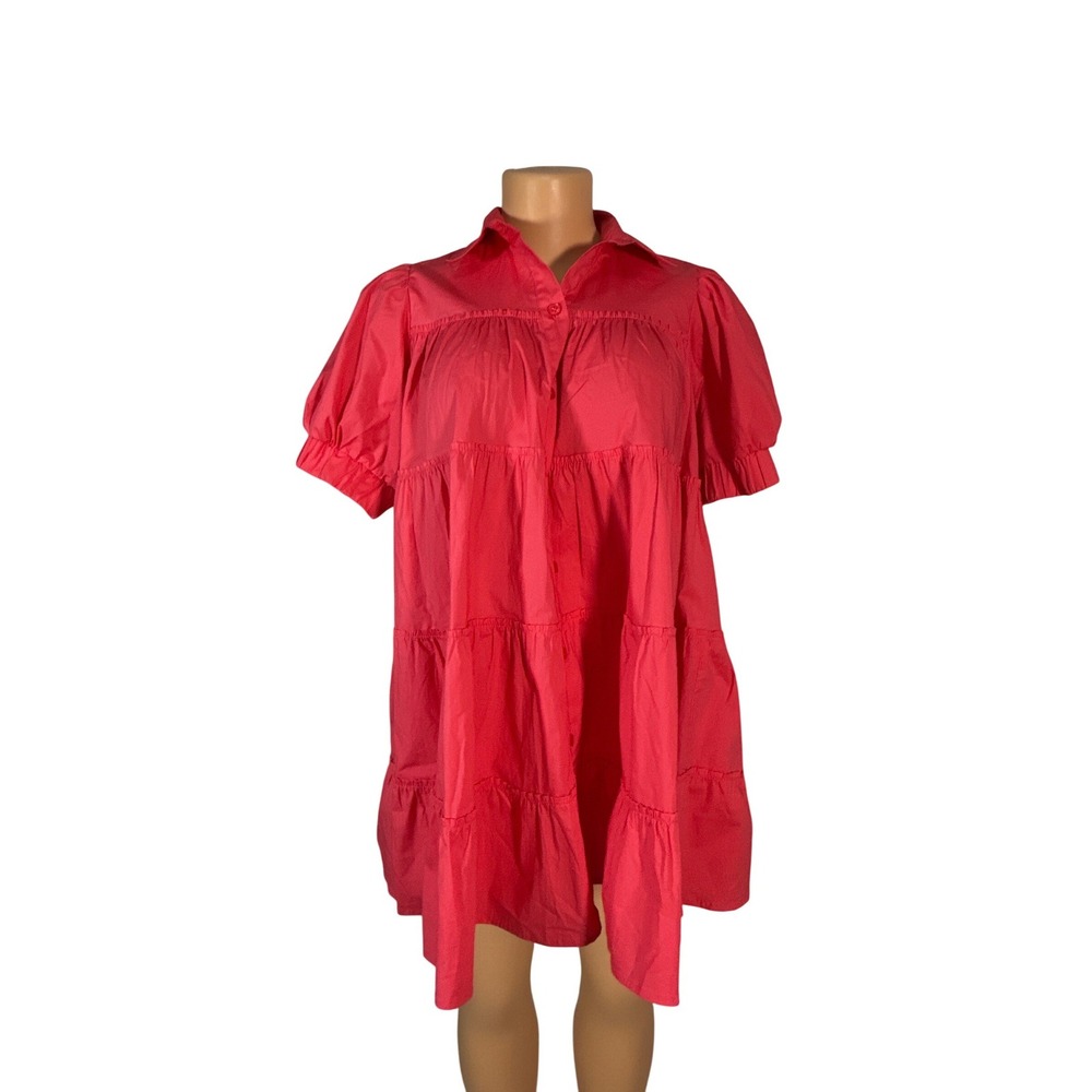 Peixoto Tiered Babydoll Dress Kids Large Pink New Puff Sleeve Button Front